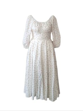 Handmade Hearts & Found | Sydney Milkmaid Dress In Pink Swiss Dot Floral Fabric